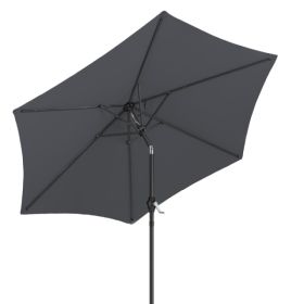 7.5FT Round Outdoor Patio Umbrella With Tilt Adjustment, Crank Lift System, 6 Iron Ribs & Iron Pole, Waterproof UV Protected Polyester Canopy, Gray