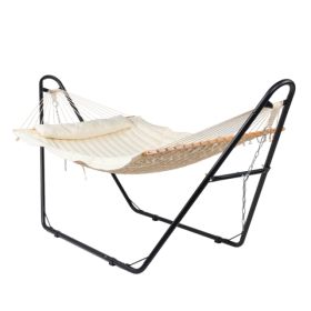 Hammock With Stand, Double-Barrel Hammock With Hammock Bed, Heavy Duty Adjustable Hammock Set For Outdoors, Patio, Yard, Garden, Beige