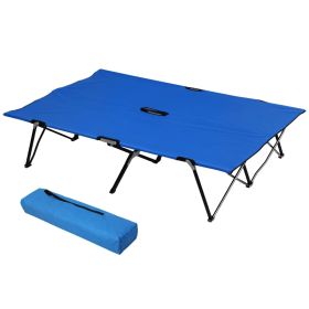 2 Person Folding Camping Cot For Adults, 50Extra Wide Outdoor Portable Sleeping Cot With Carry Bag, Elevated Camping Bed, Beach Hiking, Blue
