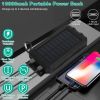 10000Mah Solar Power Bank External Battery Pack Dual Usb Ports Outdoor Charger With Battery Indicators Sos Led Lights Compass Camping Hiking