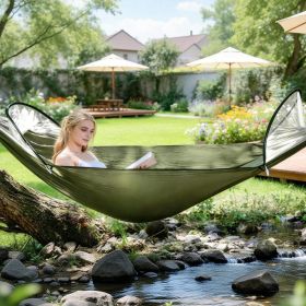 1Pc  Camping Hammock With Mosquito Net Portable Hammock Tent With Built In Mosquito Net Dual Way Zippers 440lbs Capacity Attached Storage Pocket For O (Option: Army Green)