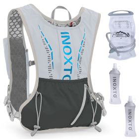 Sport Hydration Vest Running Backpack With 15Oz 50Oz Water Bladder Adjustable Strap Storage Bag For Trail Running Marathon Race Hiking (Color: GREY)