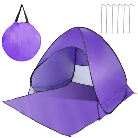 Pop Up Beach Tent Sun Shade Shelter Anti-Uv Automatic Waterproof Tent Canopy For 2/3 Man W/ Net Window Storage Bag For Outdoor Beach Camping Fishing P (Color: PURPLE)