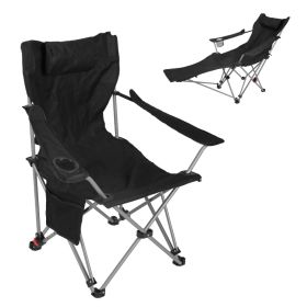 1Pc Reclining Camping Chair With Footrest 4-Position Adjustable Outdoor Folding Chair Heavy Duty Portable Camping Lounge Chair With Headrest Cup Holde (Option: Black)