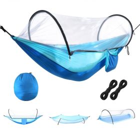 1Pc  Camping Hammock With Mosquito Net Portable Hammock Tent With Built In Mosquito Net Dual Way Zippers 440lbs Capacity Attached Storage Pocket For O (Option: RoBlue Sky Blue)