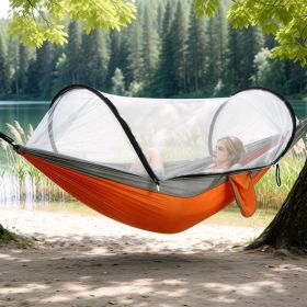1Pc  Camping Hammock With Mosquito Net Portable Hammock Tent With Built In Mosquito Net Dual Way Zippers 440lbs Capacity Attached Storage Pocket For O (Option: Orange Grey)