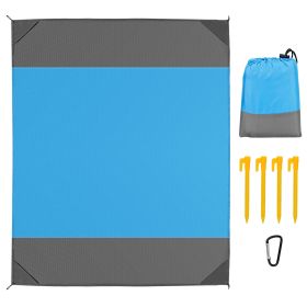 82.6X78.7In Sand Proof Picnic Blanket Water Resistant Foldable Camping Beach Mat W/ 4 Anchors 1 Carry Bag For 2-3 People (Color: Blue, size: M)